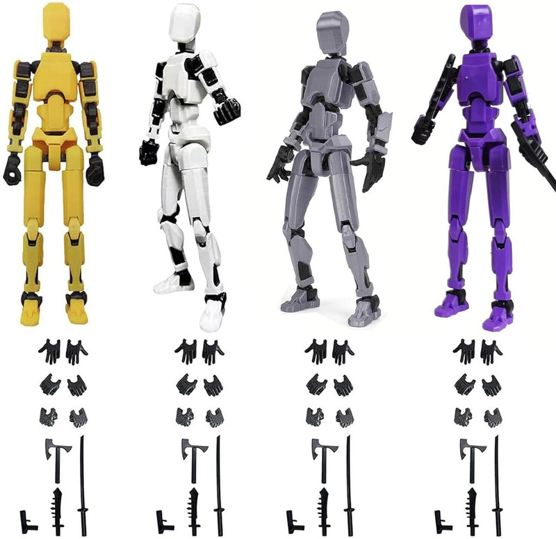 Onngeo 4Pcs Action Figure Toys, T13 Action Figures, Portable & Easy to Use, Robot Toy(Yellow, White, Grey, Purple)