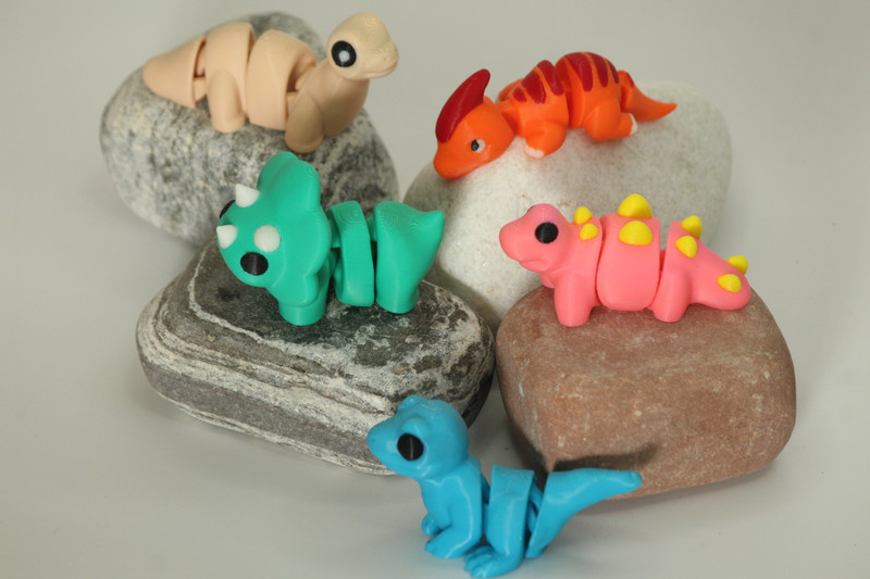 FIDGBITS Articulated 3D Printed Dino Set of 5 Age 3+(Multicolor)