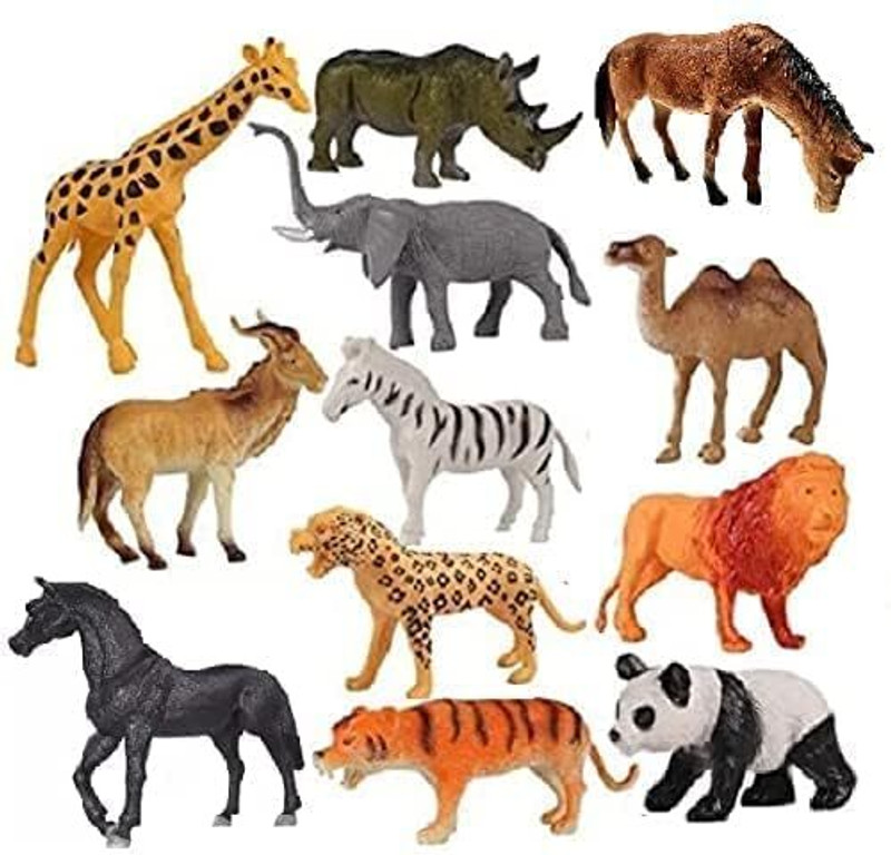 EMVORA 12-Piece Wild Animal Figurine Set Realistic Plastic Safari Animal Toys for Kids(Multicolor)