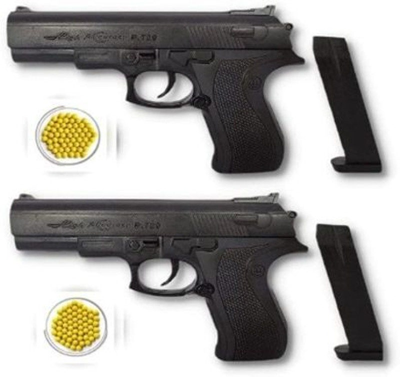 Hiba Kids Airsoft Spring Pistol Set, Black, 2 Pack with 30 Yellow BBS(Black)