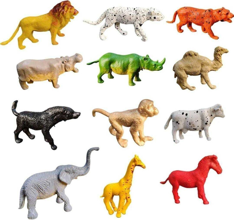 Chee 12 pcs set of jungle animal toys for childrens(Multicolor)
