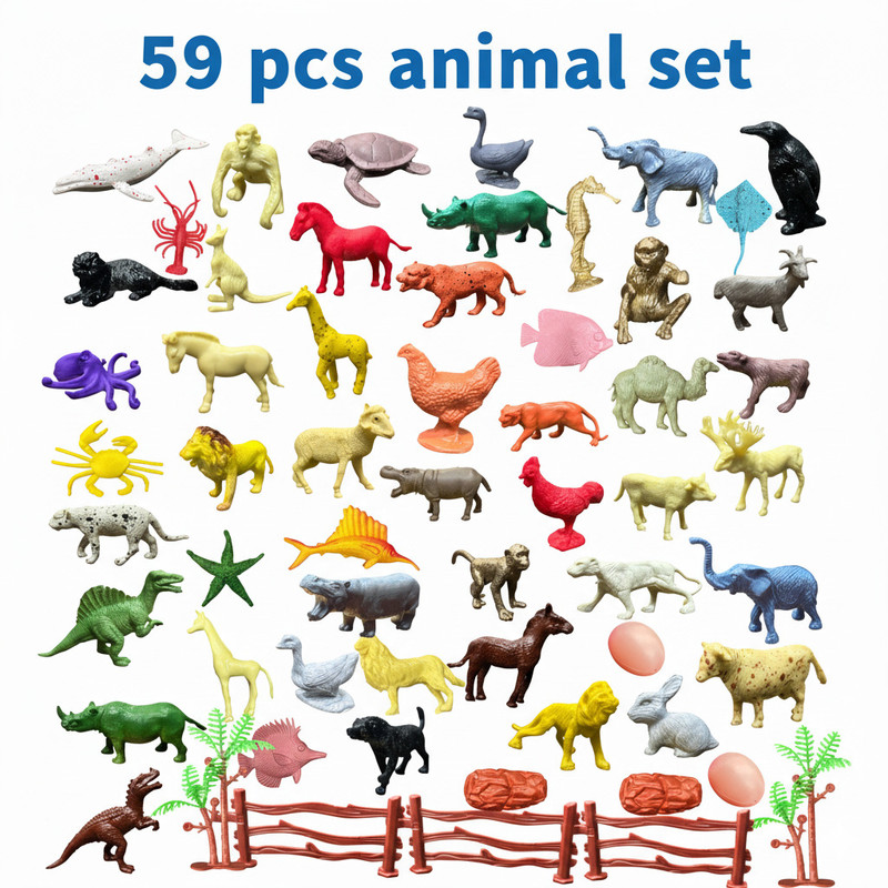 ZESTHOME 59 Pcs Small Animal Toys for Kids with Farm, Wild, Birds, Dinosaurs, Sea Animals(Multicolor)