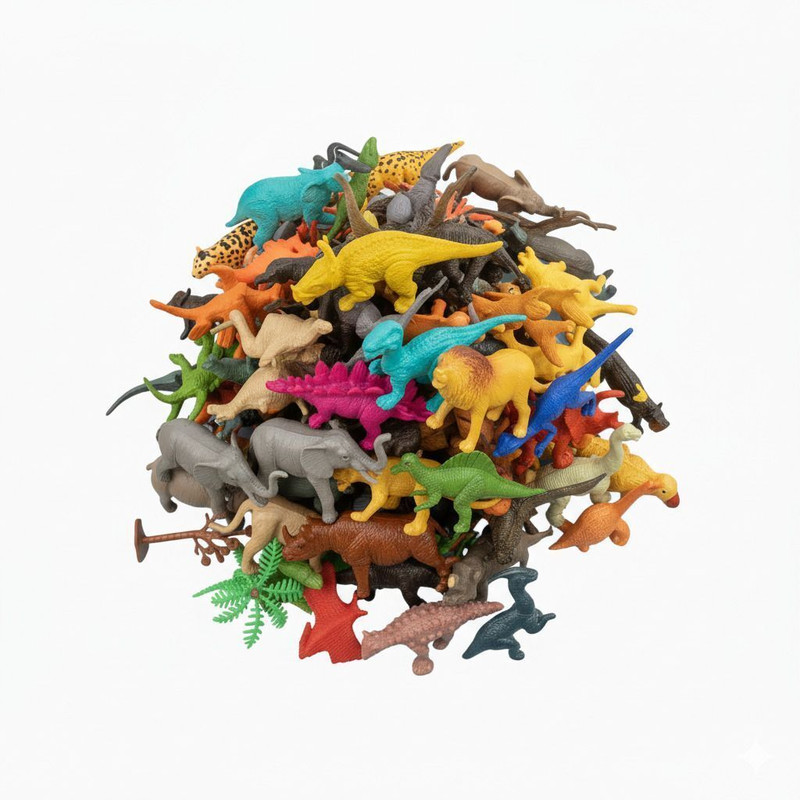 SHETTY TOYS 27Piece Animal Toy Set for Kids – Includes Dinosaurs, Wild Animals, Birds & Tree(Multicolor)