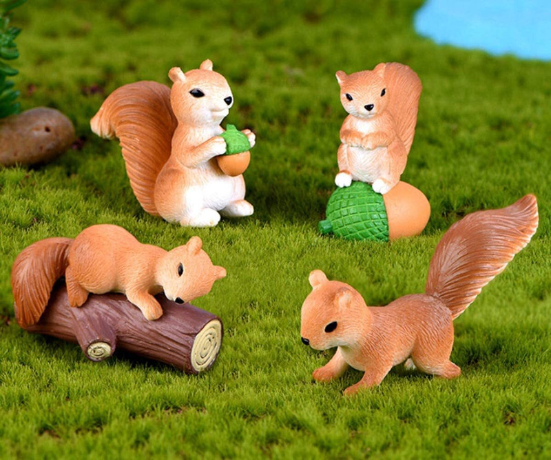 Chocozone Pack of 4 Squirrel Miniature Indoor Garden Decor Home Decoration Landscape Decor(Brown)