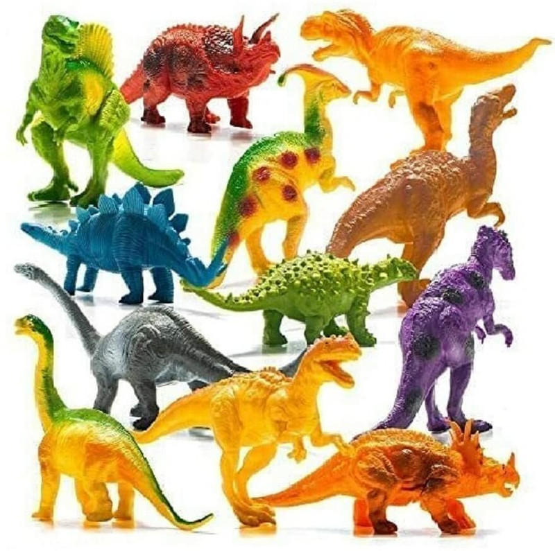 3 Jokers Dinosaur Rubber Play Toy for Kids 12 Pieces Small Wild Animal 1-5 Year Old(Multicolor)