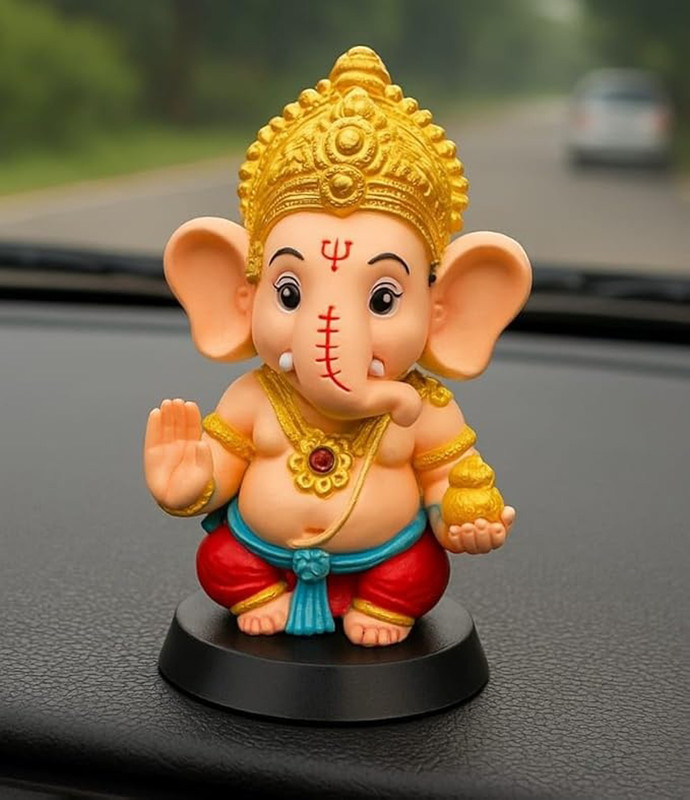 paabadhum Cute Lord Ganesha God Idol for Car Dashboard pack of 1(Multicolor)
