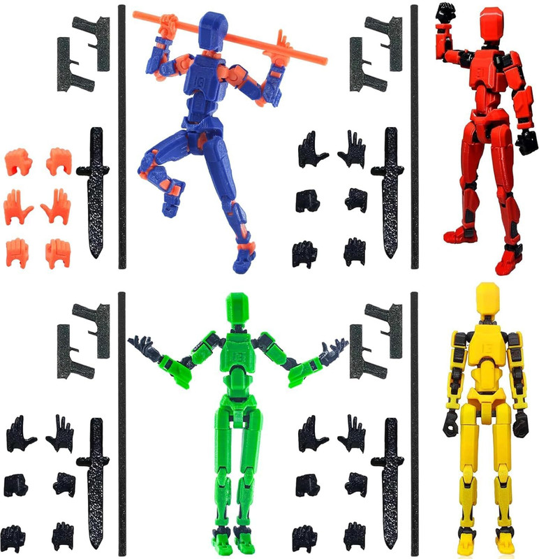 Onngeo Titan T13 Action Figure Set Lucky 13 Multi-Jointed Action Figure 3D Printed(Red, Blue, Green, Yellow)