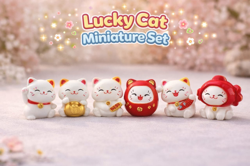 pravia 6 pcs lucky cat miniature(Multicolor)