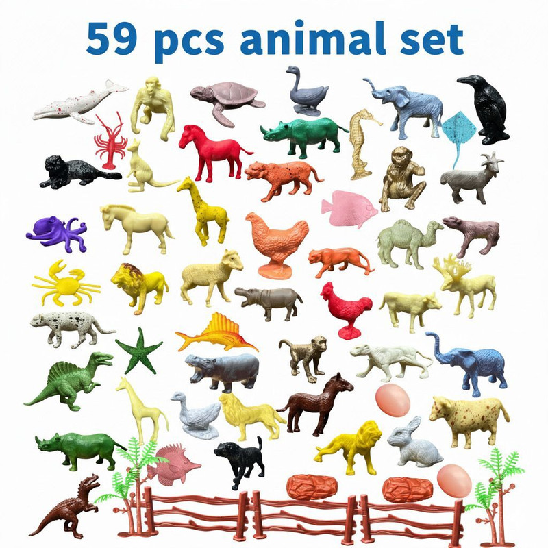 ZESTHOME 59 Pcs Small Animal Toys for Kids with Farm, Wild, Birds, Dinosaurs, Sea Animals(Multicolor)