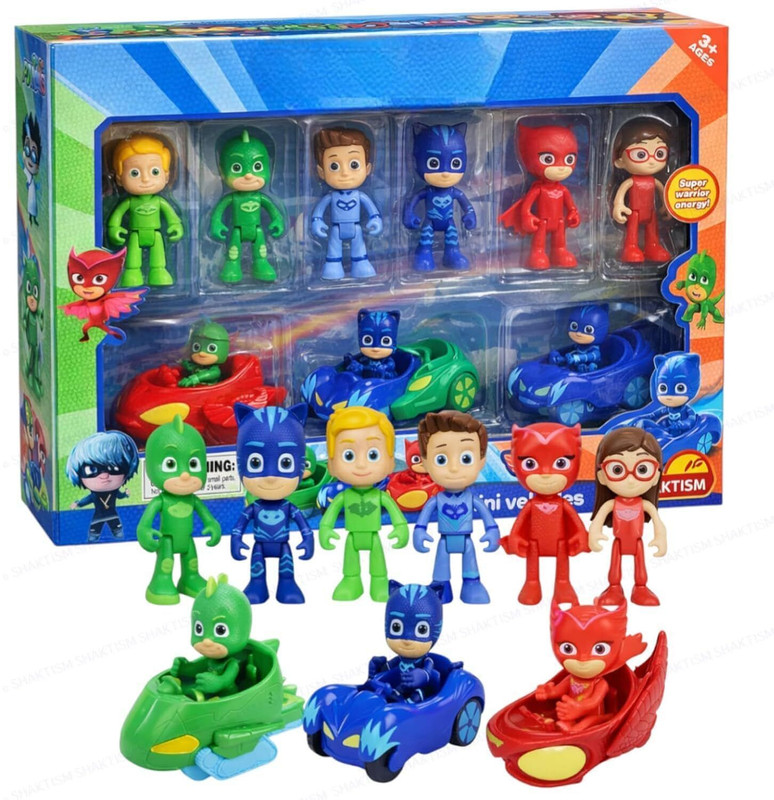 Dwarkathis Creation PJ Masks Action Figure Toy Set with Cars for Kids Mini Hero Figures Playset(Multicolor)
