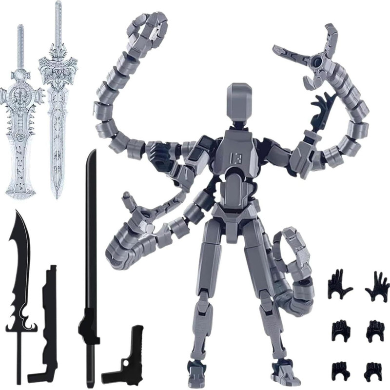 Onngeo Action Figure Toys, T13 Action Figure, Multi-Jointed 3D Printed Toys(Grey)