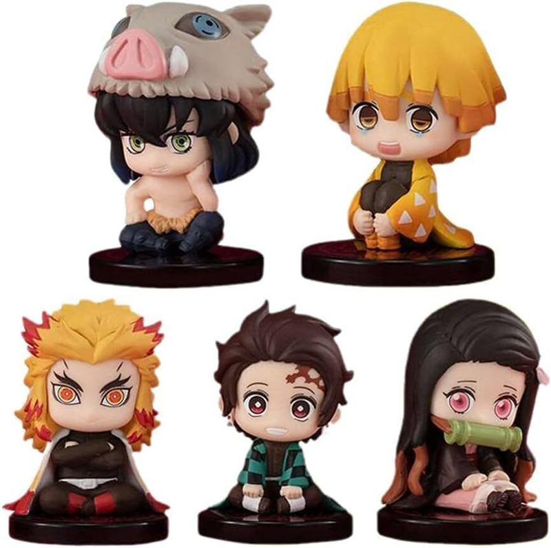 funfob Demon Slayer Action Figures | Mini Size | Height 4.5cm Zenitsu Set of 5 Figures(Multicolor)