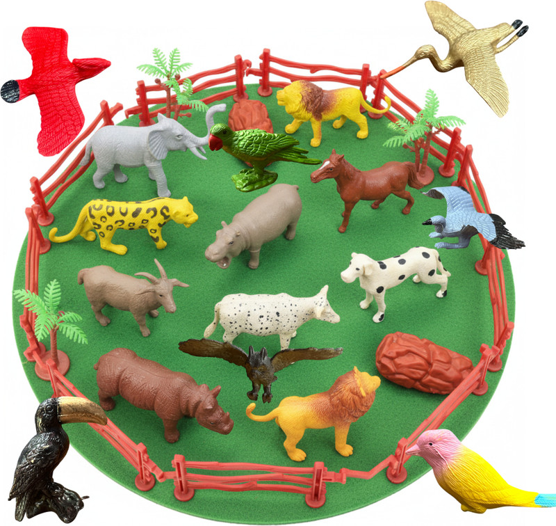 ZESTHOME Animal & Bird Toy Set for Kids – 10 Animals, 8 Birds, 3 Fences, 2 Stones, 3Trees(Multicolor)