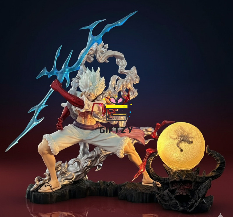 Giftzy Luffy Gear 5 Action Figure One Piece Anime Collectible Statue Toy 28cm LED Base(Multicolor)