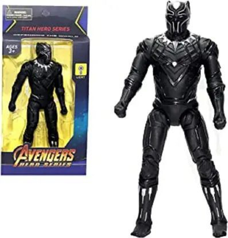 zeora Black Panther Action Figure Toy with LED Light for Kids (Avengers Superhero)(Black)