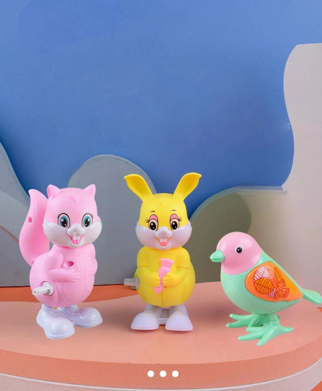 MD TOY VILLA 3 pcs Jumping Bird, Rabbit and Squirrel Key Operated Wind Up Toys(Yellow, Pink, Green)