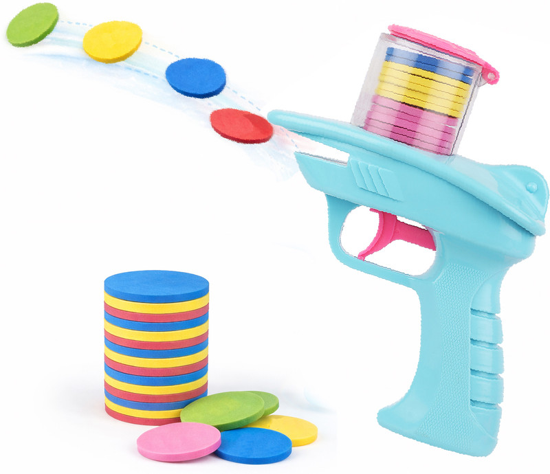 Little B Indoor Outdoor Frisbee Gun Toy for Kids, Multi Dart Blasting Foam Disc Gun(Multicolor)