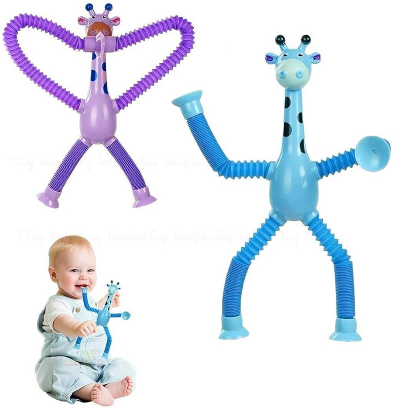 Toy imagine Telescopic Suction Toy for Toddler Stretchy Travel Giraffe Shaped Fidget 2 Pack(Multicolor)