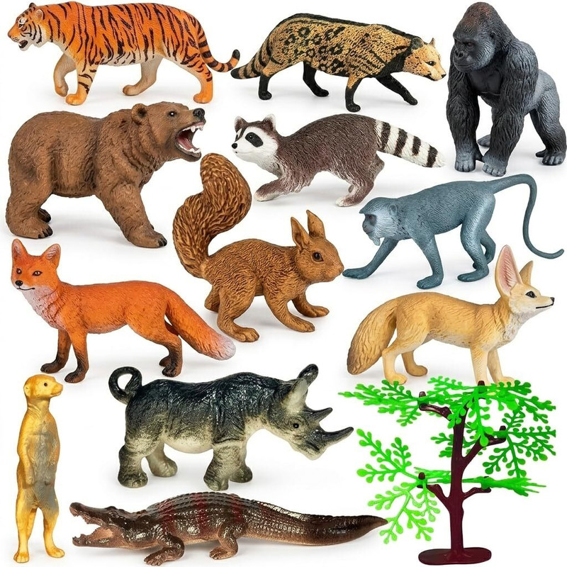 Mallexo Realistic Wild Jungle AnimalsToys for Kids 13PC Attractive Forest Zoo Animal Toy(Multicolor)