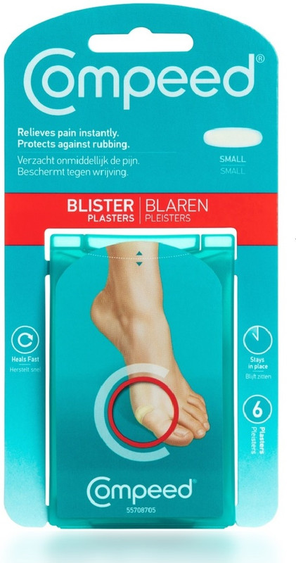 Compeed Fast Healing Blister Plasters with Foot Toe Rubbing Protection from Shoe Bite while Walking and Running for Men n Women- Small Size, Pack of 6 Adhesive Band Aid(Set of 1)