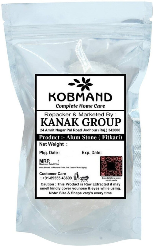 KOBMAND Alum Stone Natural Crystal White Fitkari (Phitkari)(200 g)