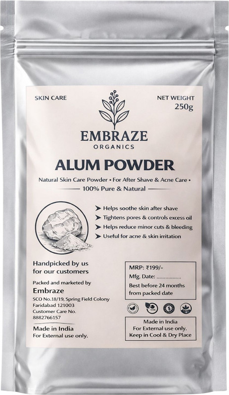 EMBRAZE ORGANICS 100% Natural Fitkari (Alum) Powder – After Shave, Acne Care & Pore Tightening(250 g)