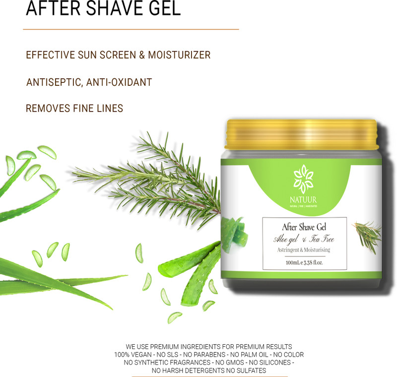 NATUUR After Shave Gel - 100ml With Aloe & Tea Tree, Reduces Razor Burn & Ingrown Hairs(100 ml)