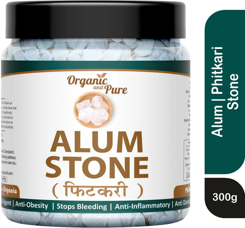 Organic and Pure Alum Stone Bar Fitkari Stone Phitkari for Face Deodorant Underarm Water (Jar)(300 g)
