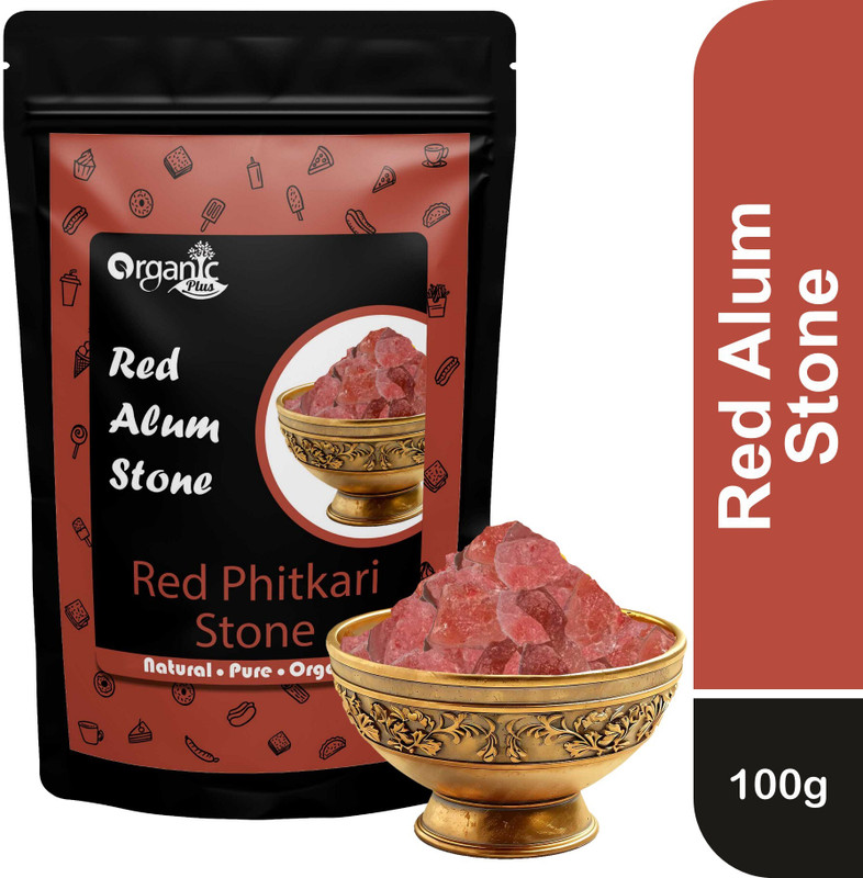 Organic Plus Red Alum Stone Lal Fitkari Stone Lal Phitkari Fitkadi Stone (JAR)(100 g)