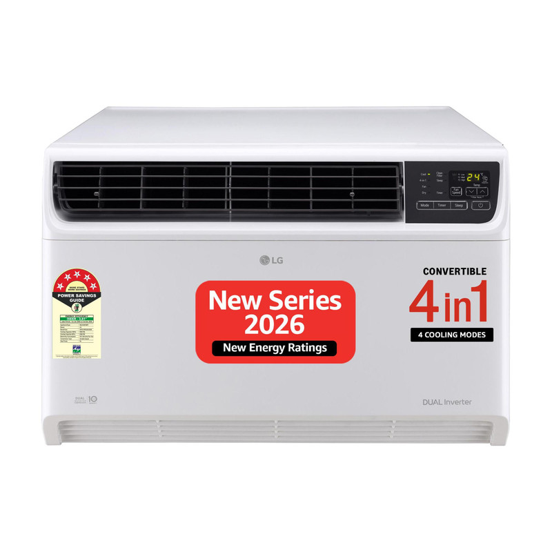 LG 2026 Model 1.5 Ton 5 Star Window Dual Inverter Convertible 4-in-1 Cooling with Faster Cooling and Energy Saving, 4 Way Air Direction (Manual), Clean Filter Indicator, HD Filter and Top Air Discharge AC(AW-Q18WUZA, White)