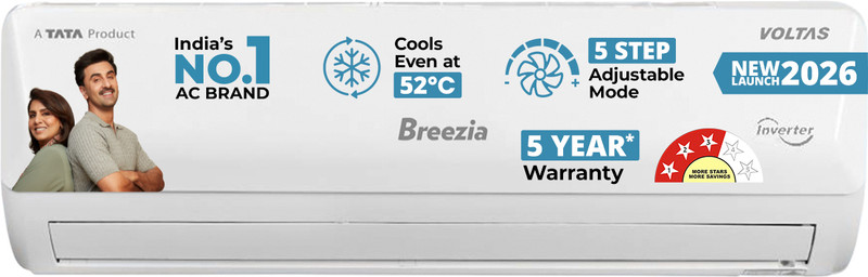 Voltas 2026 Model 0.77 Ton 3 Star Split Inverter AC(093INV BREEZIA EMERALD(4504281), White)