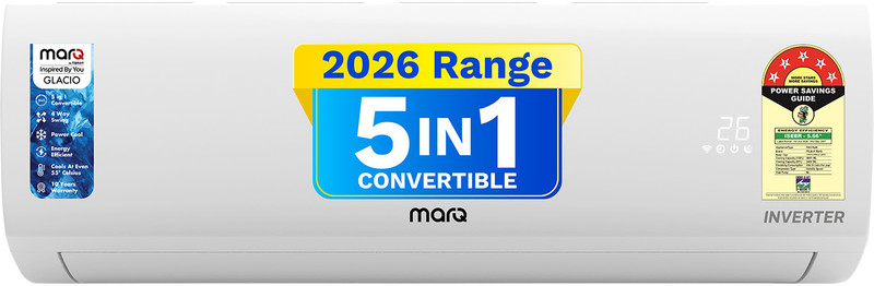 MarQ by Flipkart 2025 Model 1.5 Ton 5 Star Split Inverter 5-in-1 Convertible with Turbo Cool Technology AC(155IPG25WQ, White)
