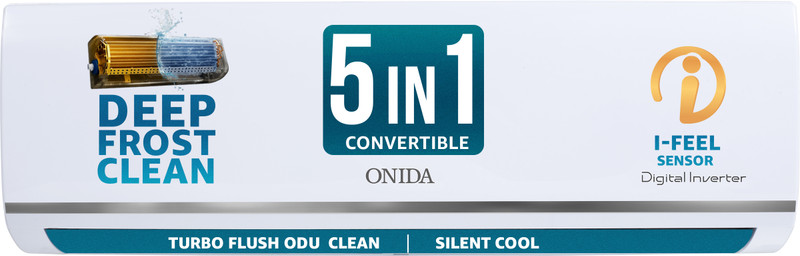 ONIDA 2025 Model 1.5 Ton 5 Star Split Inverter 5-in-1 Convertible, Energy Efficient, Deep frost Clean, Silent Cool, Gold Fin Coating AC AC(IR195GLC, White)