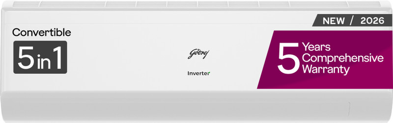 Godrej 2026 Model 1.5 Ton 5 Star Split Inverter with 5-in-1 convertible | AI Powered| Heavy Duty Cooling at 52 degree celsius|i-Sense technology AC(AC 1.5T EC HIC 18J5TG WA, White)