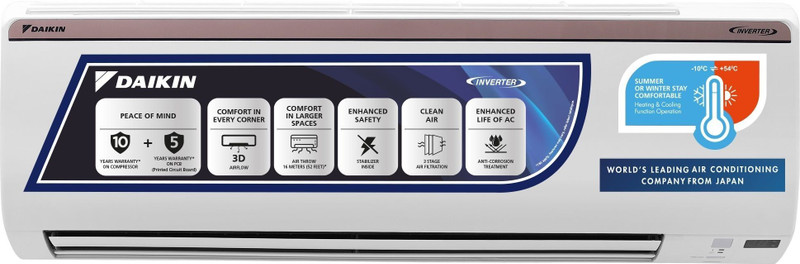Daikin 2024 Model 1.5 Ton 3 Star Hot and Cold Split Inverter AC(FTHT50UV16VA/RHT50UV16VA, White)