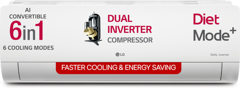 LG 2025 Model 1 Ton 3 Star Split AI Dual Inverter AI Convertible 6-in-1 with VIRAAT Mode, Diet Plus Mode, Faster Cooling and Energy Saving AC(US-Q12CNXE, White)