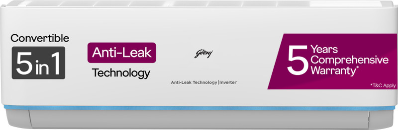 Godrej 2025 Model 1.5 Ton 3 Star Split Inverter AI Powered, 5-In-1 Convertible, Heavy Duty Cooling At Extreme Temperature AC(EI 18N3T WZE, White)