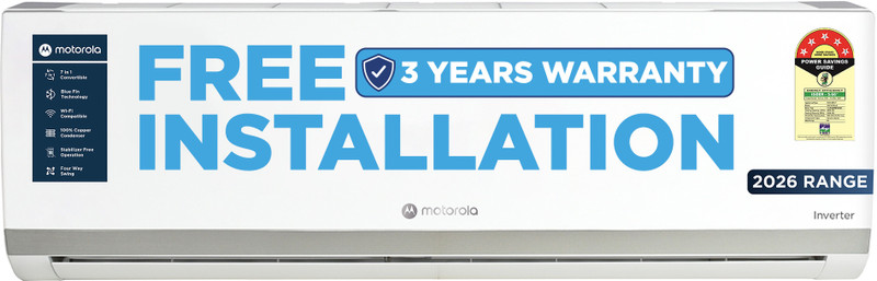 MOTOROLA 2026 Model 1.5 Ton 5 Star Split Inverter with Wi-fi | Free Installation with 3-Year Comprehensive Warranty with Attachments included AC(155IPG26WMRS, White)
