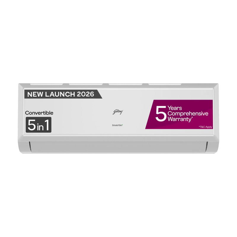Godrej 2026 Model 1.5 Ton 3 Star Split Inverter with 5-in-1 convertible | AI Powered| Heavy Duty Cooling at 52 degree celsius|i-Sense technology AC(HIC 18Q3TH, White)