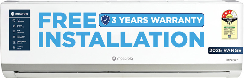 MOTOROLA 2026 Model 1.5 Ton 5 Star Split Inverter with Wi-fi | Free Installation with 3-Year Comprehensive Warranty with Attachments included AC(155IPG26WMRS, White)