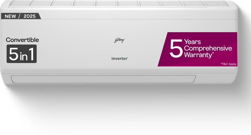 Godrej 2025 Model 1.5 Ton 3 Star Split Inverter 5-In-1 Convertible Cooling with Heavy Duty Cooling and Pure Air Filter AC(AC 1.5T SIC 18NTC3 WZE 3S, White)