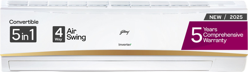 Godrej 2025 Model 5-In-1-Convertible Cooling 2.5 Ton 3 Star Split Inverter With 4 Way Air Swing and Heavy Duty Cooling at Extreme Temperature AC - White(EI 30LINV3R32-WWR, Copper Condenser)
