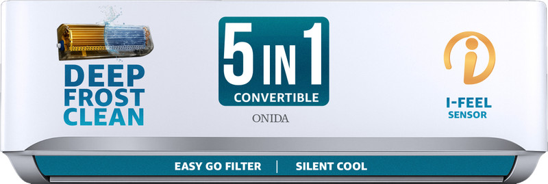 ONIDA 2025 Model 1.5 Ton 5 Star Split Inverter 5-in-1 Convertible, Energy Efficient, Deep frost Clean, Silent Cool, Gold Fin Coating AC AC(IR195GLC, White)