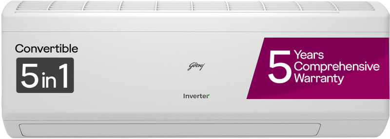 Godrej 5-In-1 Convertible 2024 Model 1.5 Ton 5 Star Split Inverter With Heavy Duty Cooling at Extreme Temperature AC - White(EI 18IINV5R32 WYS, Copper Condenser)