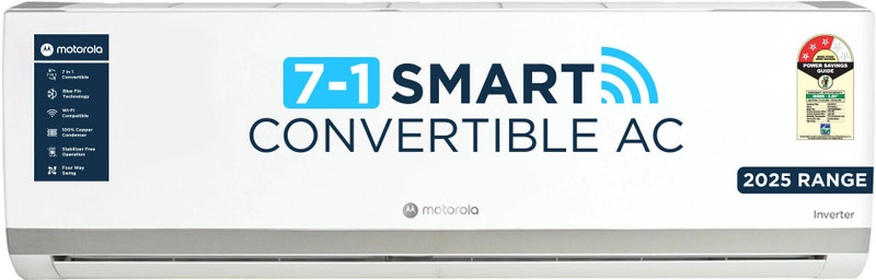 MOTOROLA 2025 Model 1.5 Ton 3 Star Split Inverter with Wi-fi 7-in-1 Convertible with Rapid cool technology AC(153IPG25WMS, White)