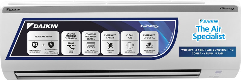 Daikin 2024 Model 1.5 Ton 3 Star Split Inverter AC(ATKL50UV16VAF+RKL50UV16VAF, White)