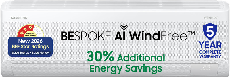 Samsung Bespoke AI 2026 Model 1 Ton 5 Star Split Inverter with Wi-fi Energy Saving, Voice Control, Powerful Cooling, Copper, 4 Way swing, 5 Step Convertible AC(AR50H12D1ZH/AR50H12D1ZHNNA/AR50H12D1ZHXNA, White)