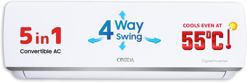ONIDA 2025 Model 2 Ton 3 Star Split Inverter 5-in-1 Convertible Cooling with Four Way Swing AC(IR243MJS, White)