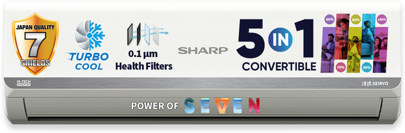 Sharp 2025 Model 1.5 Ton 3 Star Split Inverter 5 in 1 Convertible,7 Stage Health Filters, Turbo Cool Technology, AntiCorrosive Gold Fin AC(AH-SI18V3B-GC, White)