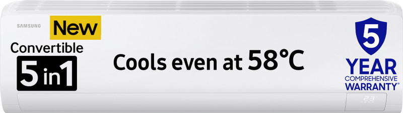 SAMSUNG 2025 Model 5 Step Convertible 1 Ton 3 Star Split Inverter with Powerful cooling & Energy saving, 120% expandable AC - White(AR50F12D0LHNNA// AR50F12D0LHXNA, Copper Condenser)